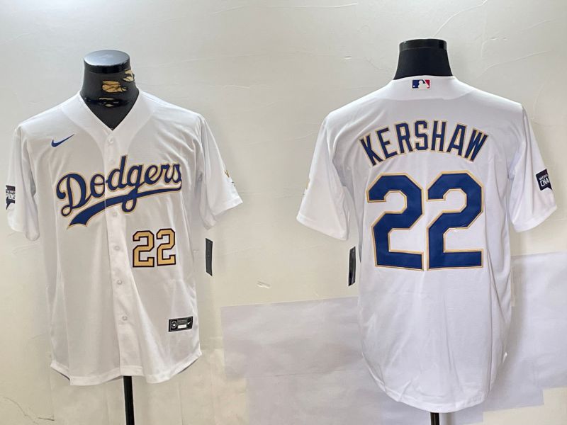 Men Los Angeles Dodgers 22 Kershaw White Game 2024 Nike MLB Jersey style 4